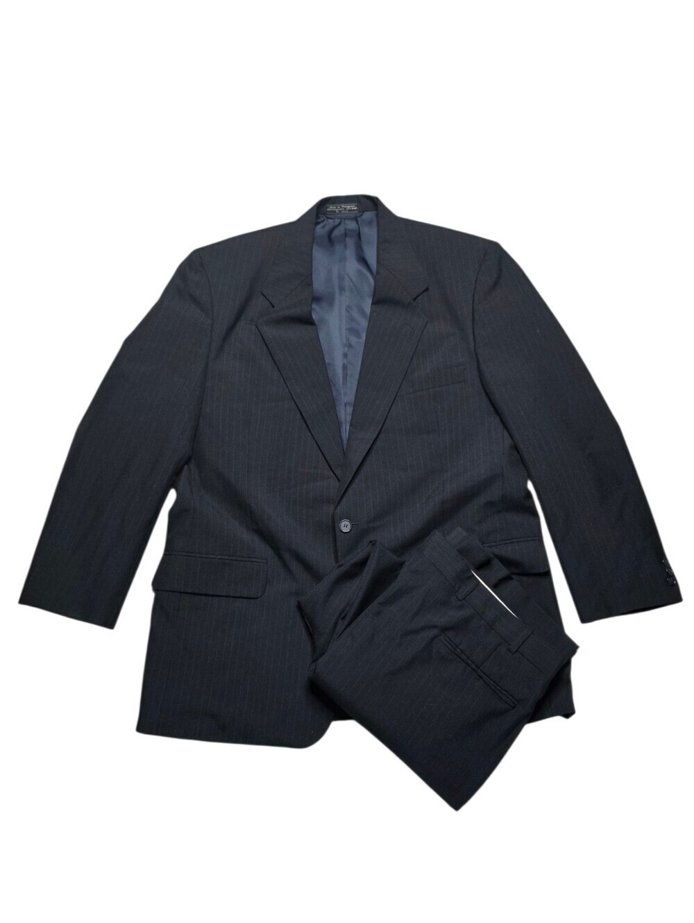 Vintage Hardy Amies London Navy PinstripeWool Blend Suit 46L Mens